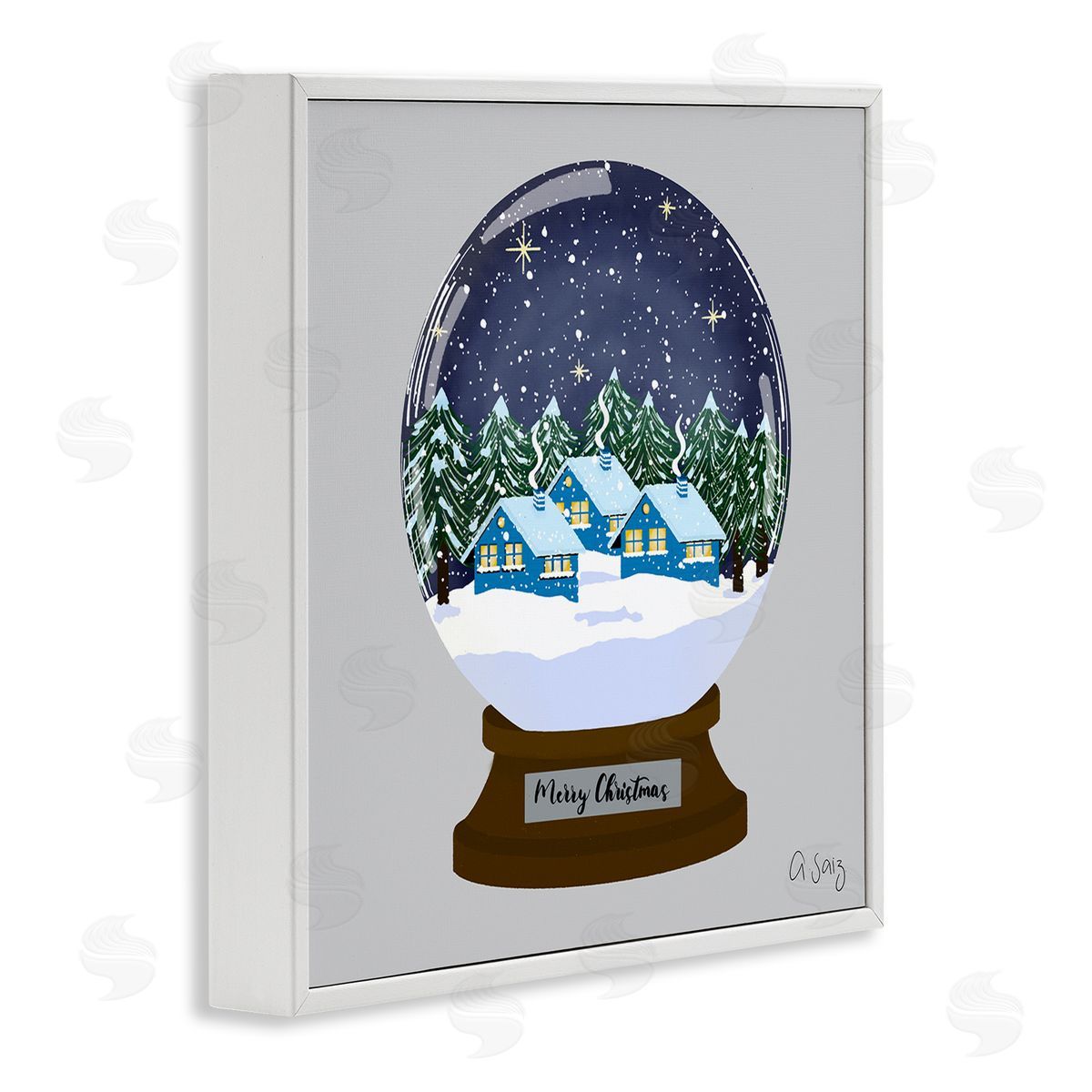 Ale Saiz Studio Merry Christmas Winter Snow Globe White Framed Glicee Wall Art Print