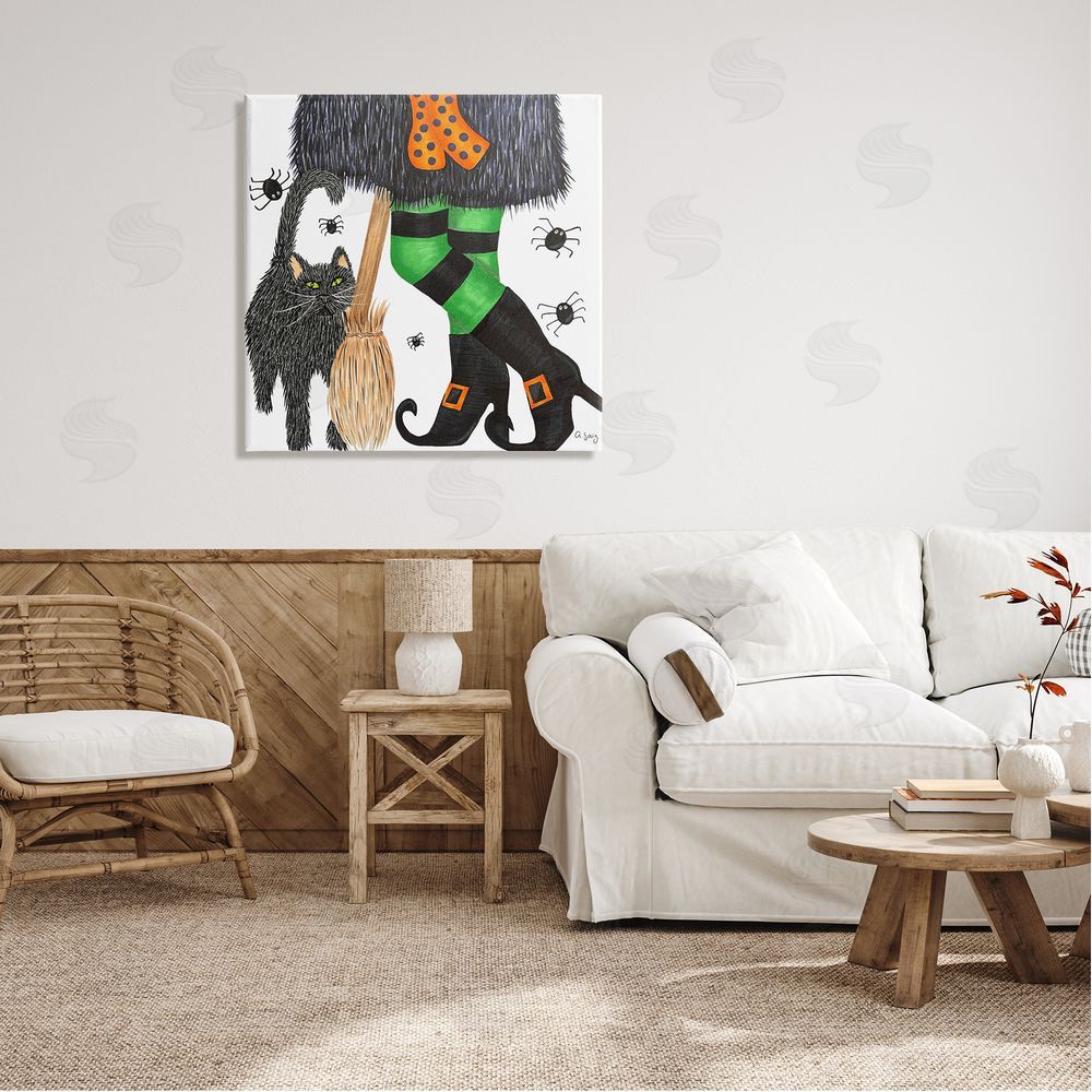 Ale Saiz Studio Witch Broom Halloween Black Cat  Canvas Wall Art in Room