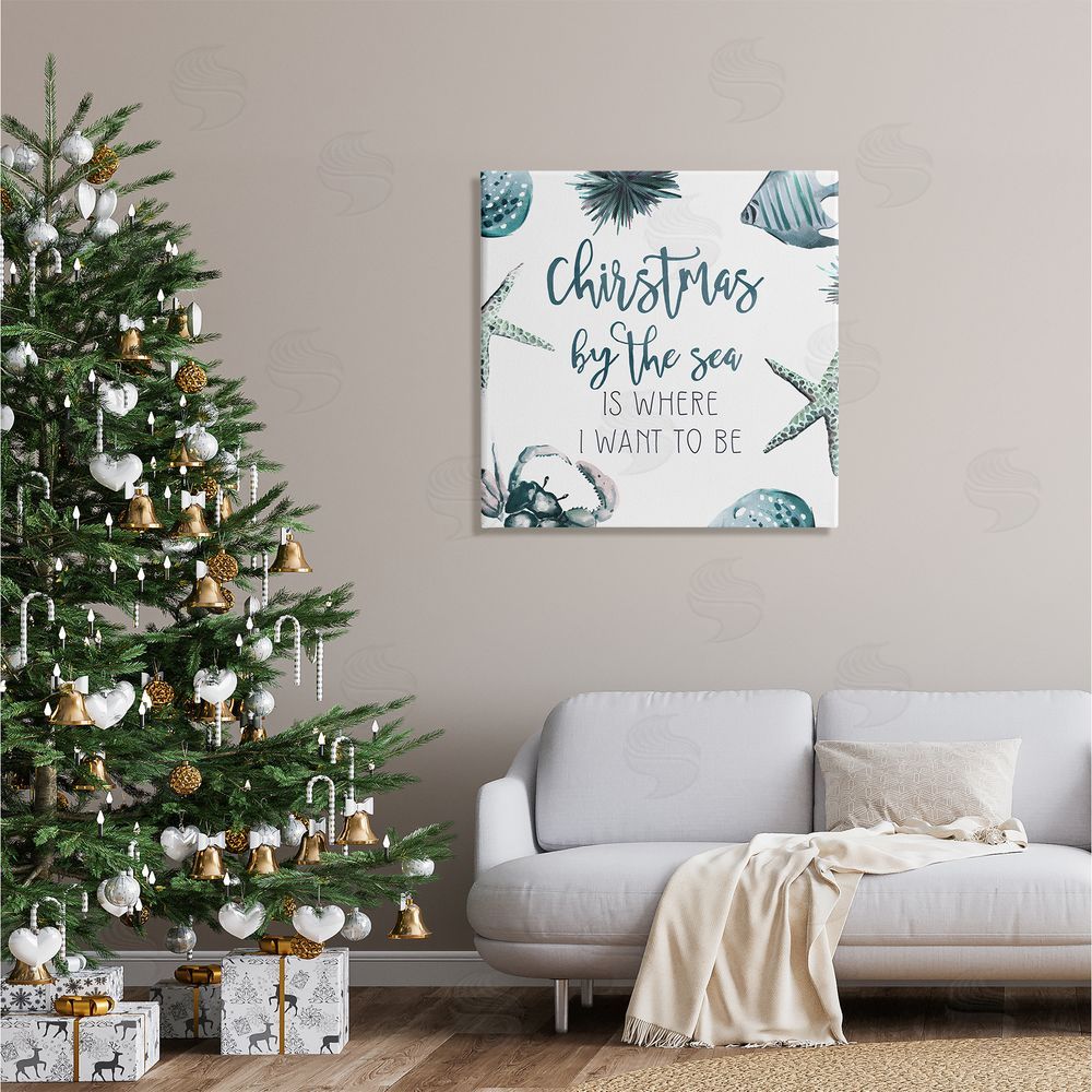 Ziwei Li Christmas By The Sea Nautical Canvas Wall Art in Room