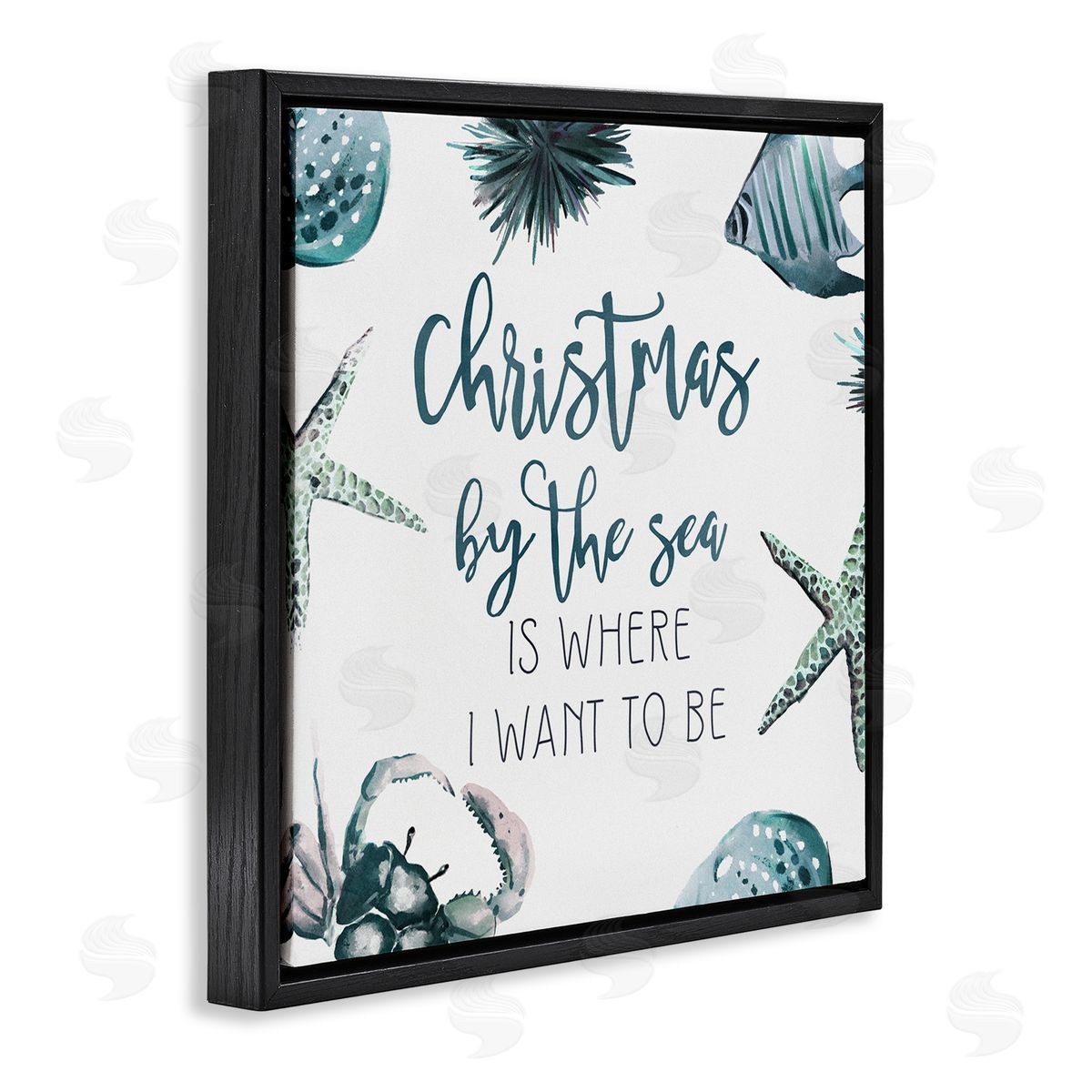 Ziwei Li Christmas By The Sea Nautical Black Floating Frame Canvas Wall Art Print