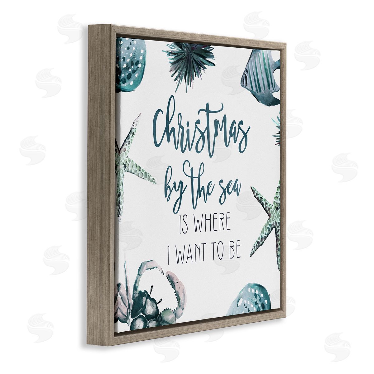 Ziwei Li Christmas By The Sea Nautical Brown Floating Frame Canvas Wall Art Print