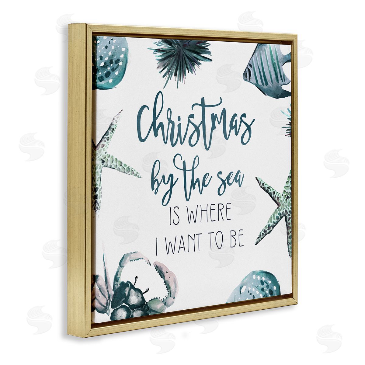 Ziwei Li Christmas By The Sea Nautical Gold Floating Frame Canvas Wall Art Print