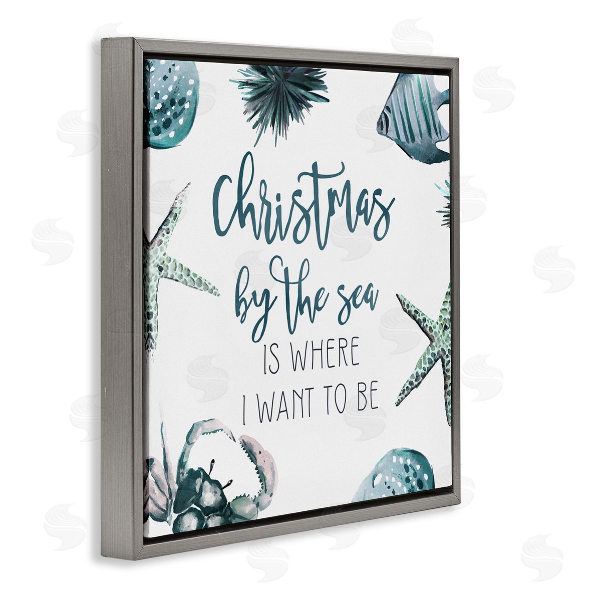 Ziwei Li Christmas By The Sea Nautical Gray Floating Frame Canvas Wall Art Print