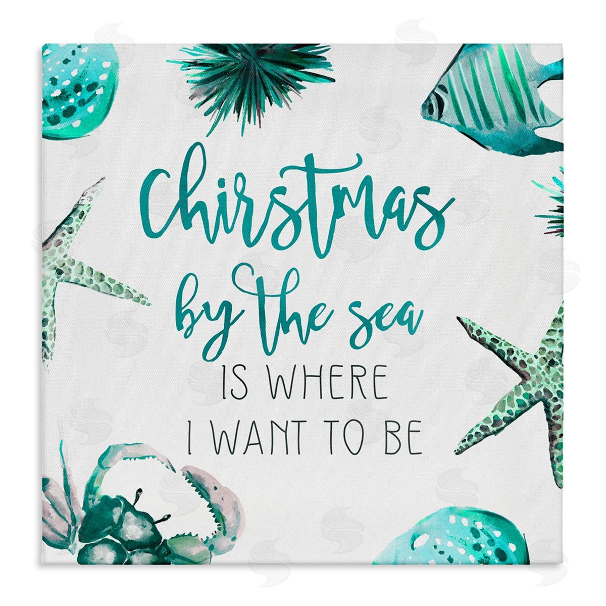 Ziwei Li Christmas By The Sea Phrase Stretched Canvas Wall Art Print