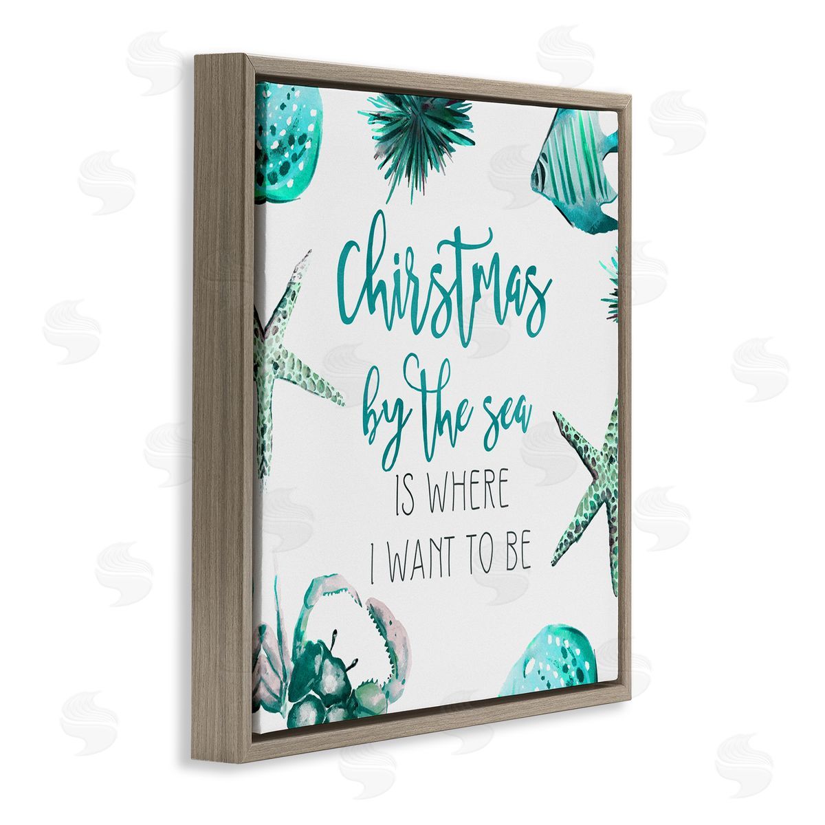 Ziwei Li Christmas By The Sea Phrase Brown Floating Frame Canvas Wall Art Print