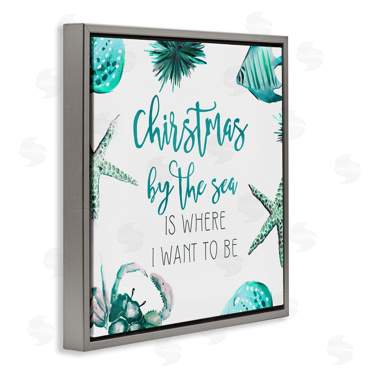 Ziwei Li Christmas By The Sea Phrase Gray Floating Frame Canvas Wall Art Print