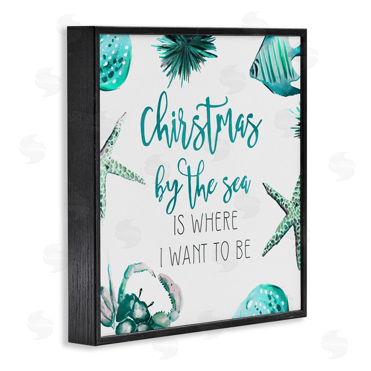 Ziwei Li Christmas By The Sea Phrase Black Framed Glicee Wall Art Print