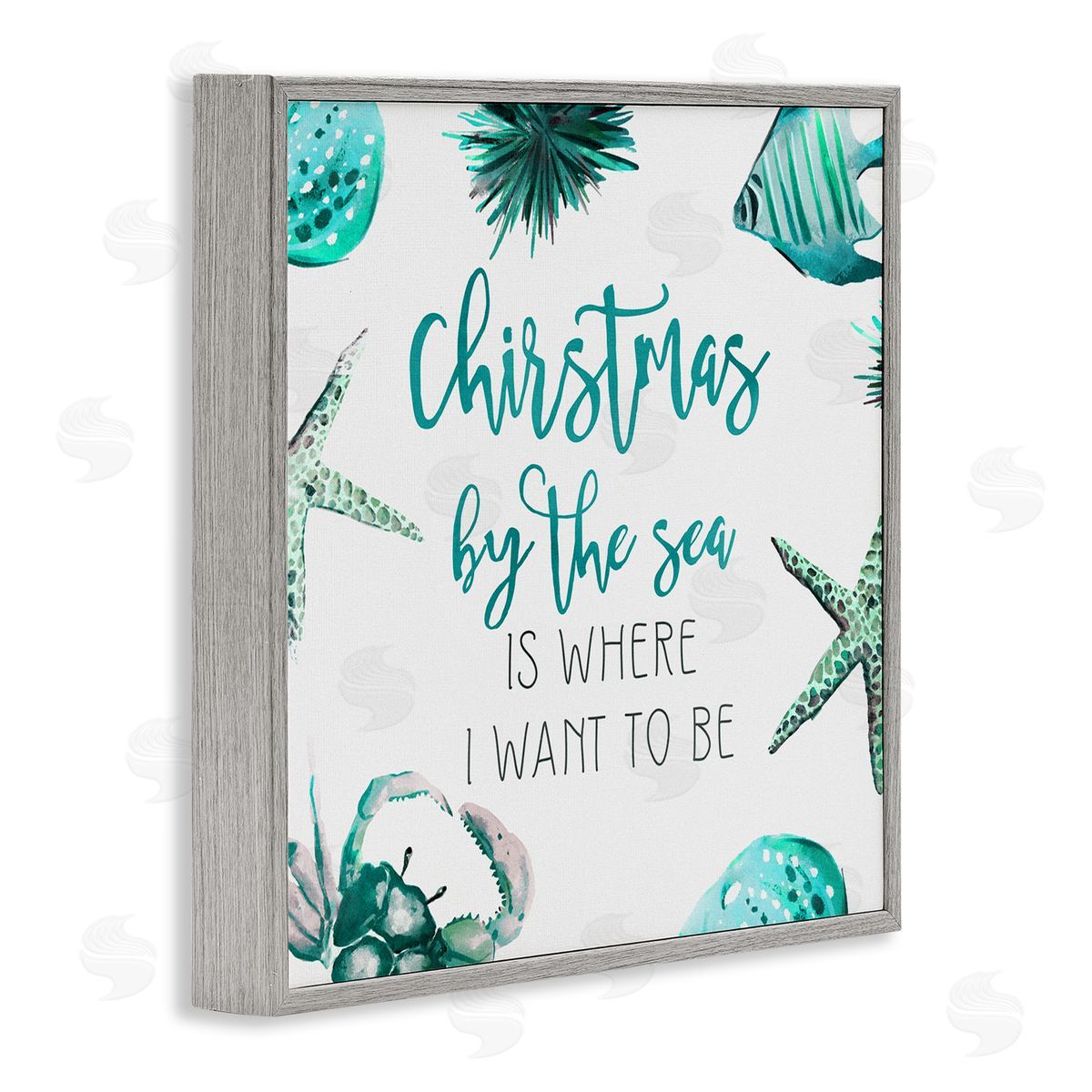 Ziwei Li Christmas By The Sea Phrase Gray Framed Glicee Wall Art Print