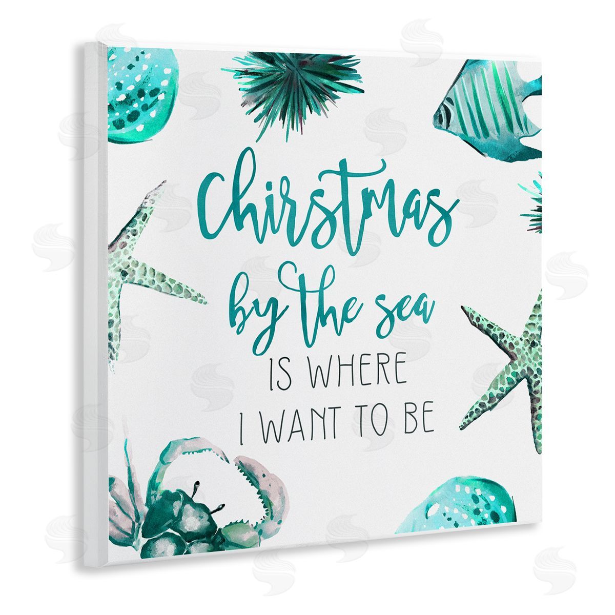 Ziwei Li Christmas By The Sea Phrase Wooden Wall Plaque Art Print
