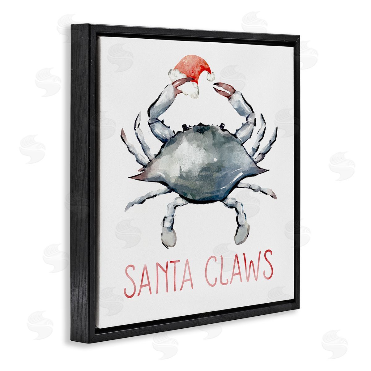 Ziwei Li Santa Claws Holiday Crab Black Floating Frame Canvas Wall Art Print
