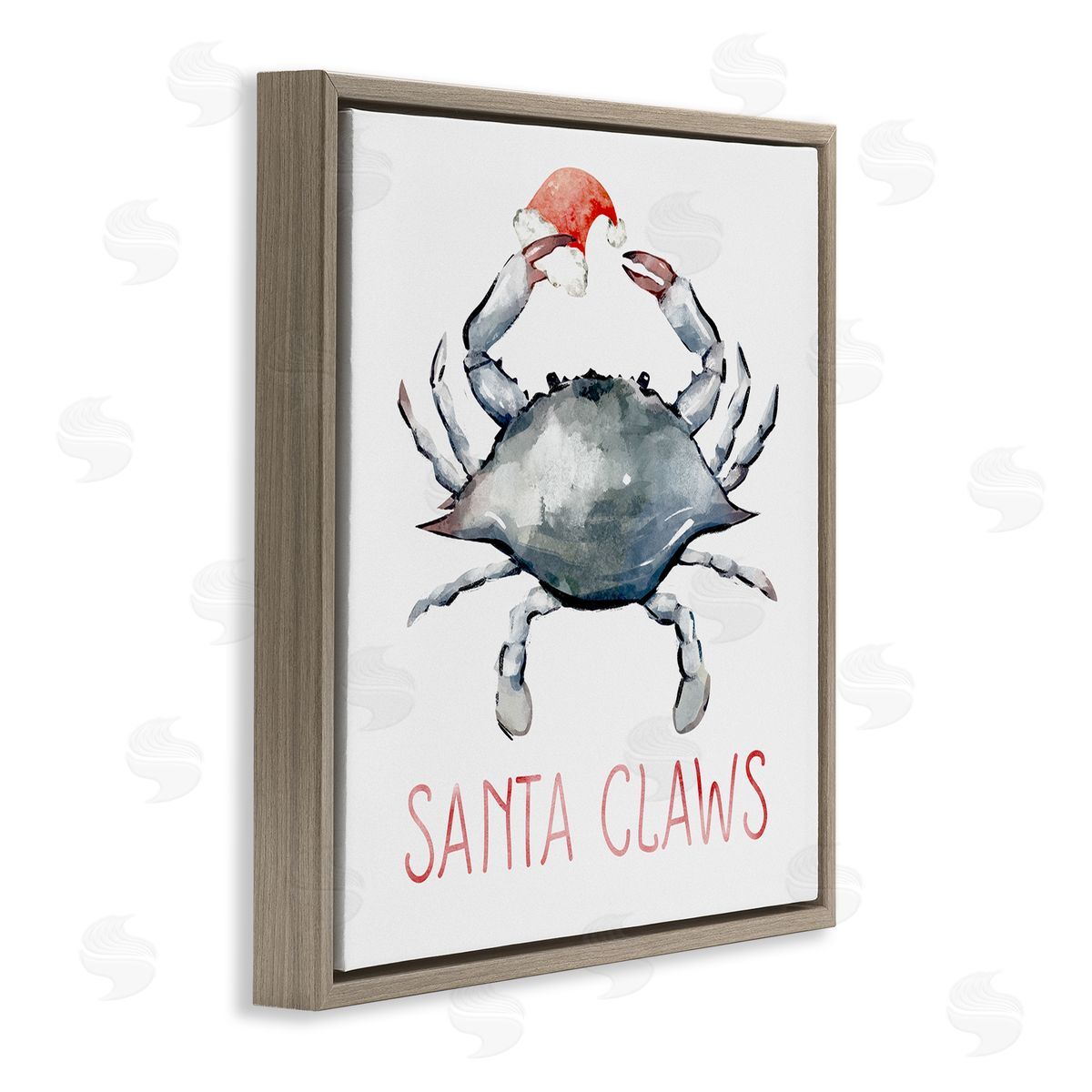 Ziwei Li Santa Claws Holiday Crab Brown Floating Frame Canvas Wall Art Print