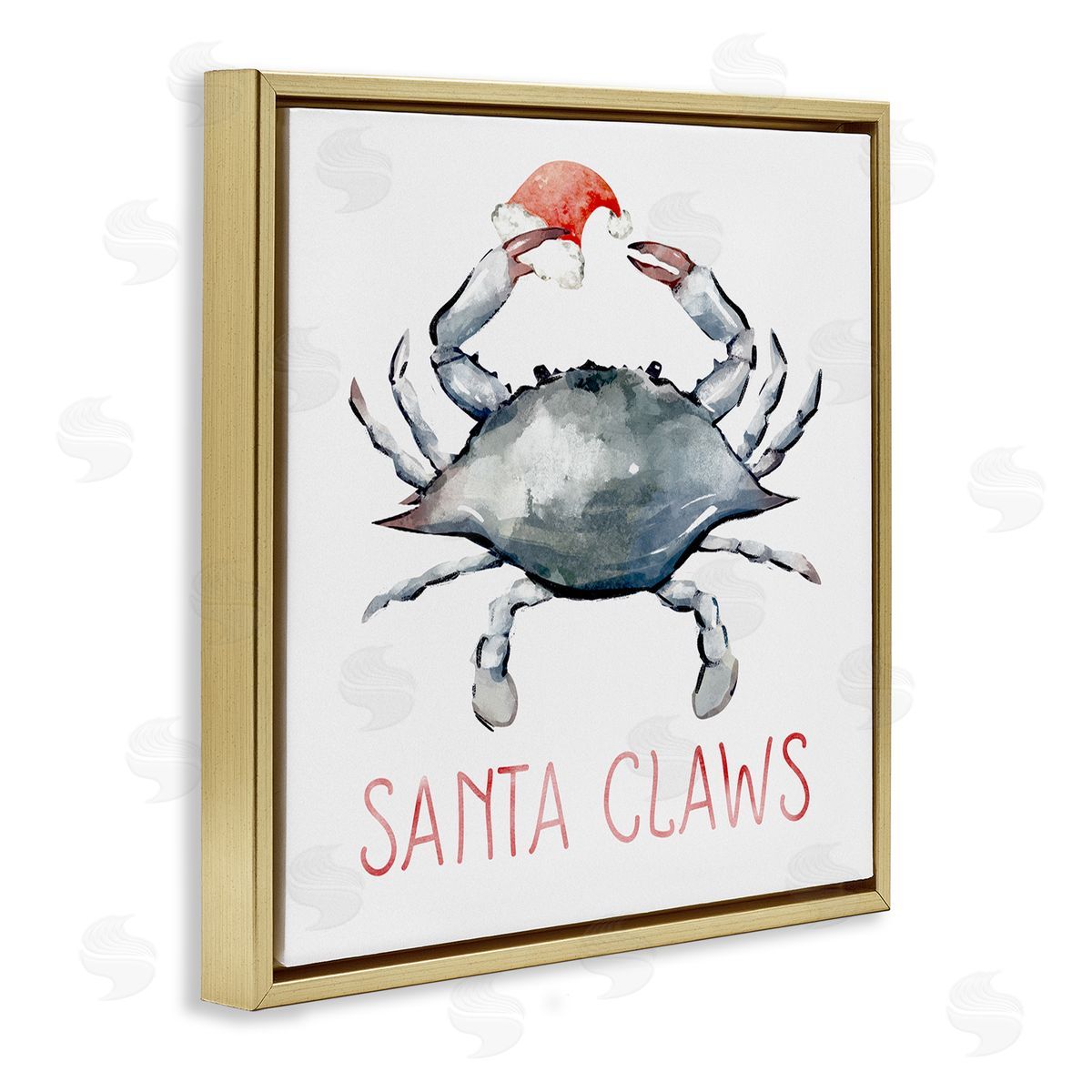 Ziwei Li Santa Claws Holiday Crab Gold Floating Frame Canvas Wall Art Print