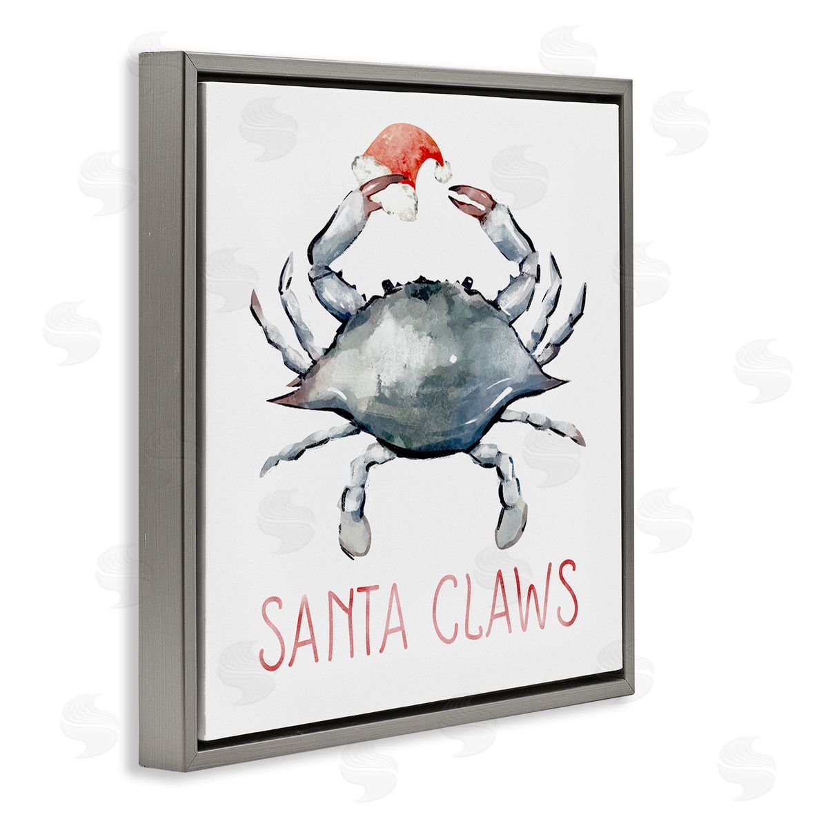 Ziwei Li Santa Claws Holiday Crab Gray Floating Frame Canvas Wall Art Print