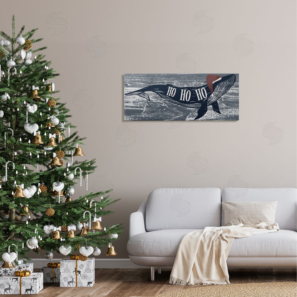 Ziwei Li Ho Ho Ho Christmas Santa Whale Canvas Wall Art in Room