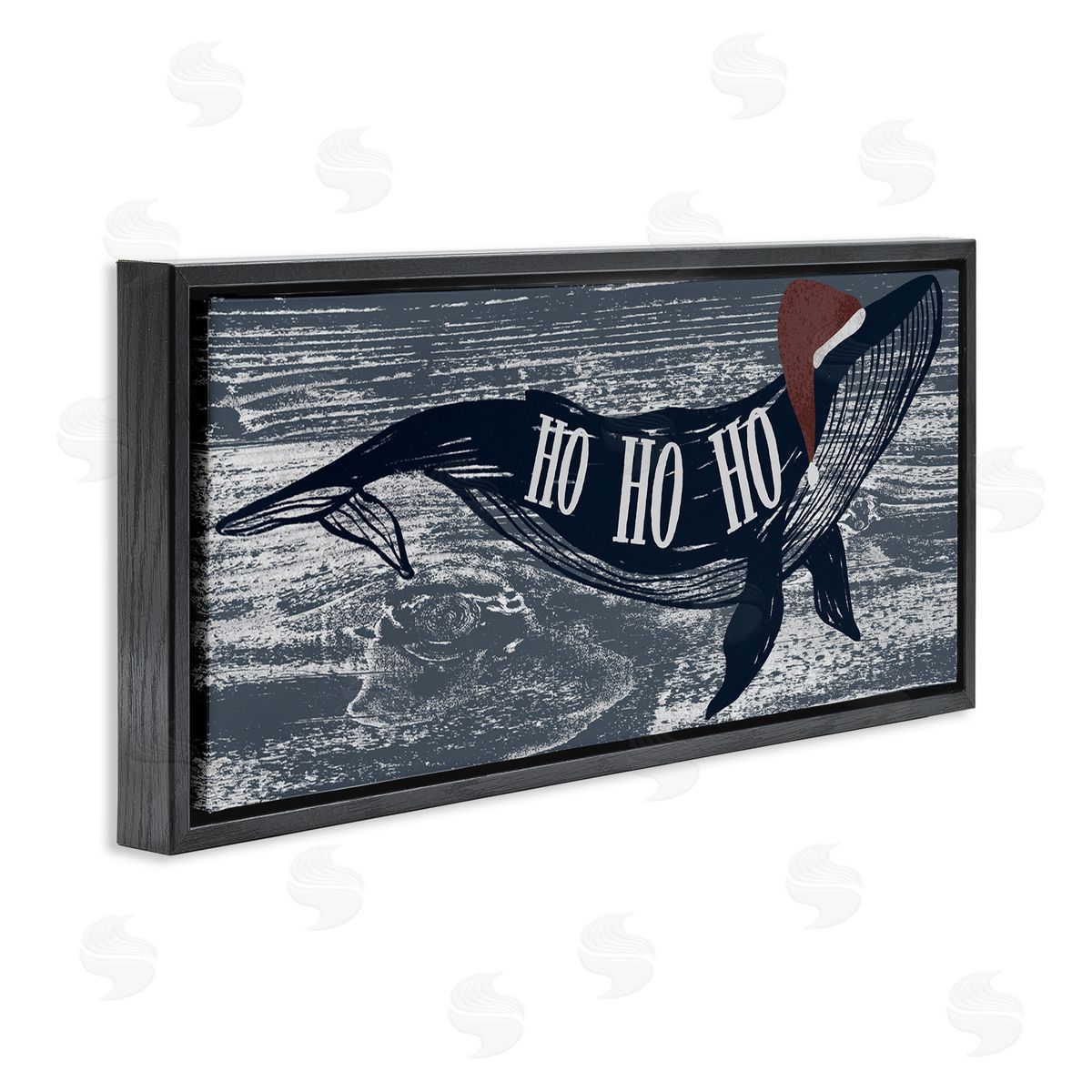 Ziwei Li Ho Ho Ho Christmas Santa Whale Black Floating Frame Canvas Wall Art Print