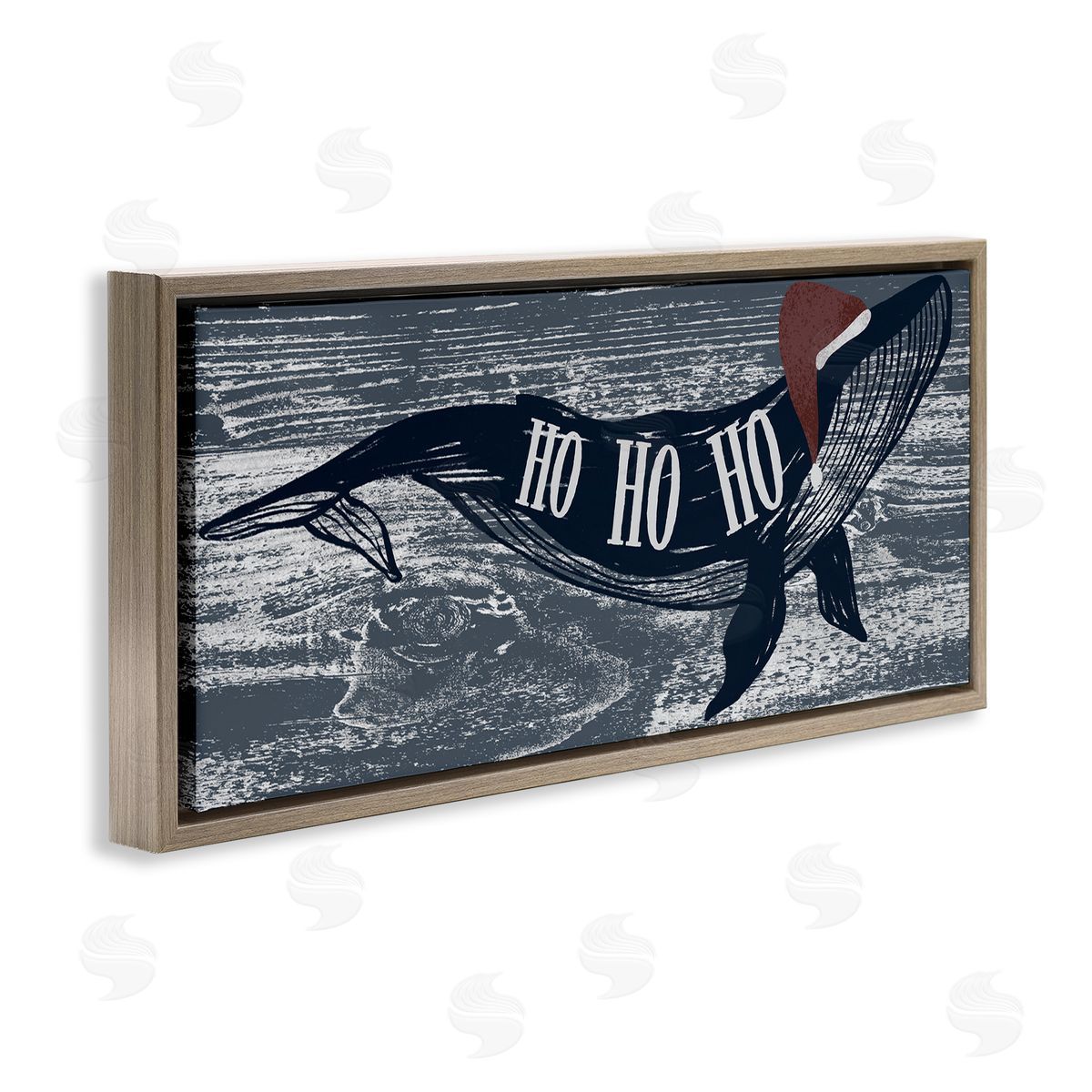 Ziwei Li Ho Ho Ho Christmas Santa Whale Brown Floating Frame Canvas Wall Art Print
