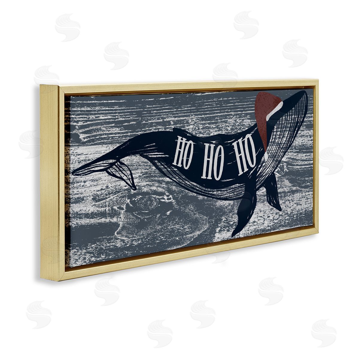 Ziwei Li Ho Ho Ho Christmas Santa Whale Gold Floating Frame Canvas Wall Art Print