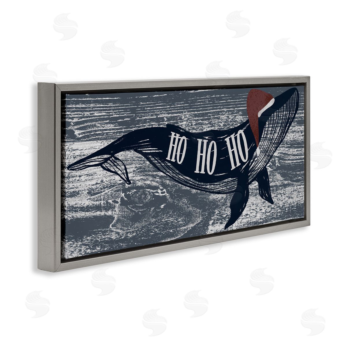 Ziwei Li Ho Ho Ho Christmas Santa Whale Gray Floating Frame Canvas Wall Art Print