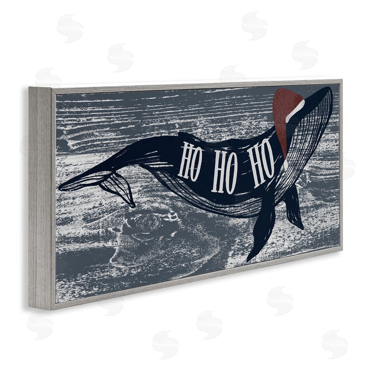 Ziwei Li Ho Ho Ho Christmas Santa Whale Gray Framed Glicee Wall Art Print