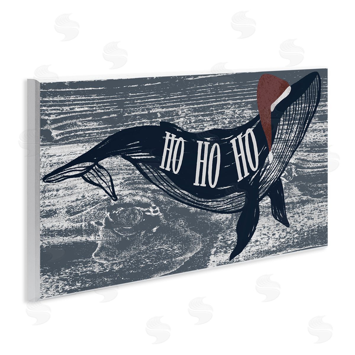 Ziwei Li Ho Ho Ho Christmas Santa Whale Wooden Wall Plaque Art Print