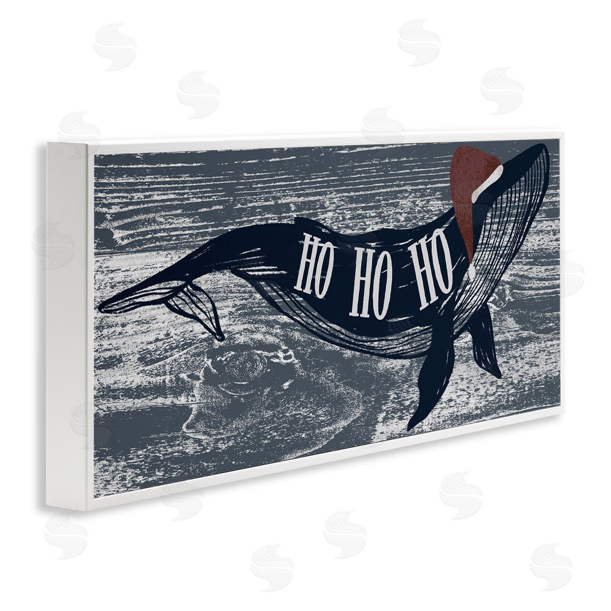 Ziwei Li Ho Ho Ho Christmas Santa Whale White Framed Glicee Wall Art Print