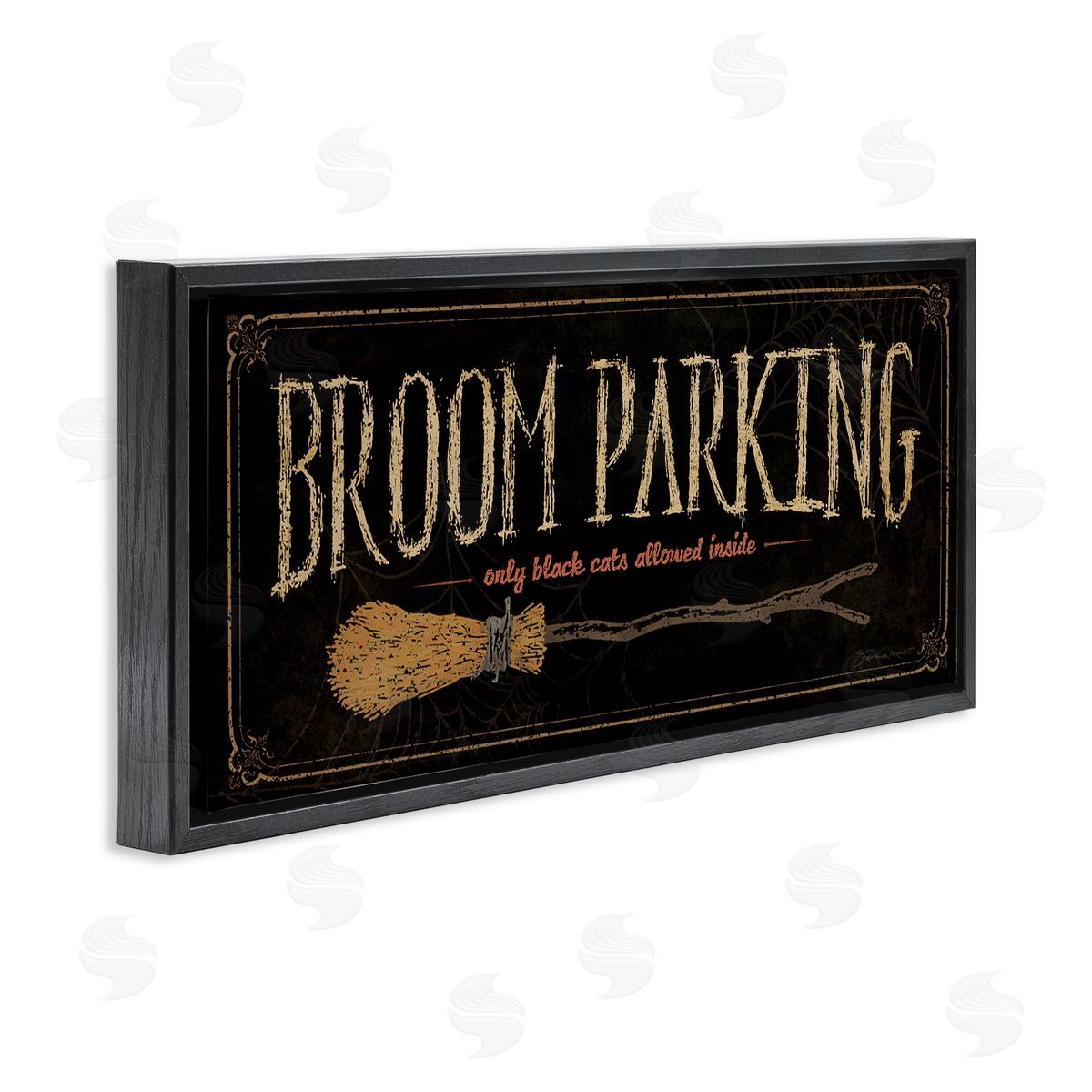 Broom Parking Black Cats Allowed Black Floating Frame Canvas Wall Art, Home Decor by Stephanie Workman Marrott