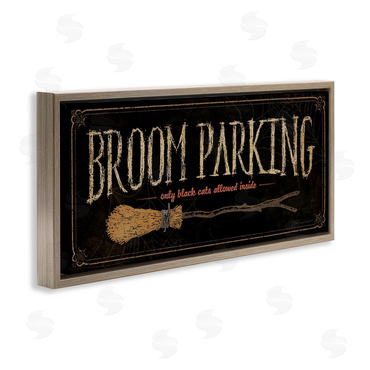 Broom Parking Black Cats Allowed Brown Floating Frame Canvas Wall Art, Home Decor by Stephanie Workman Marrott