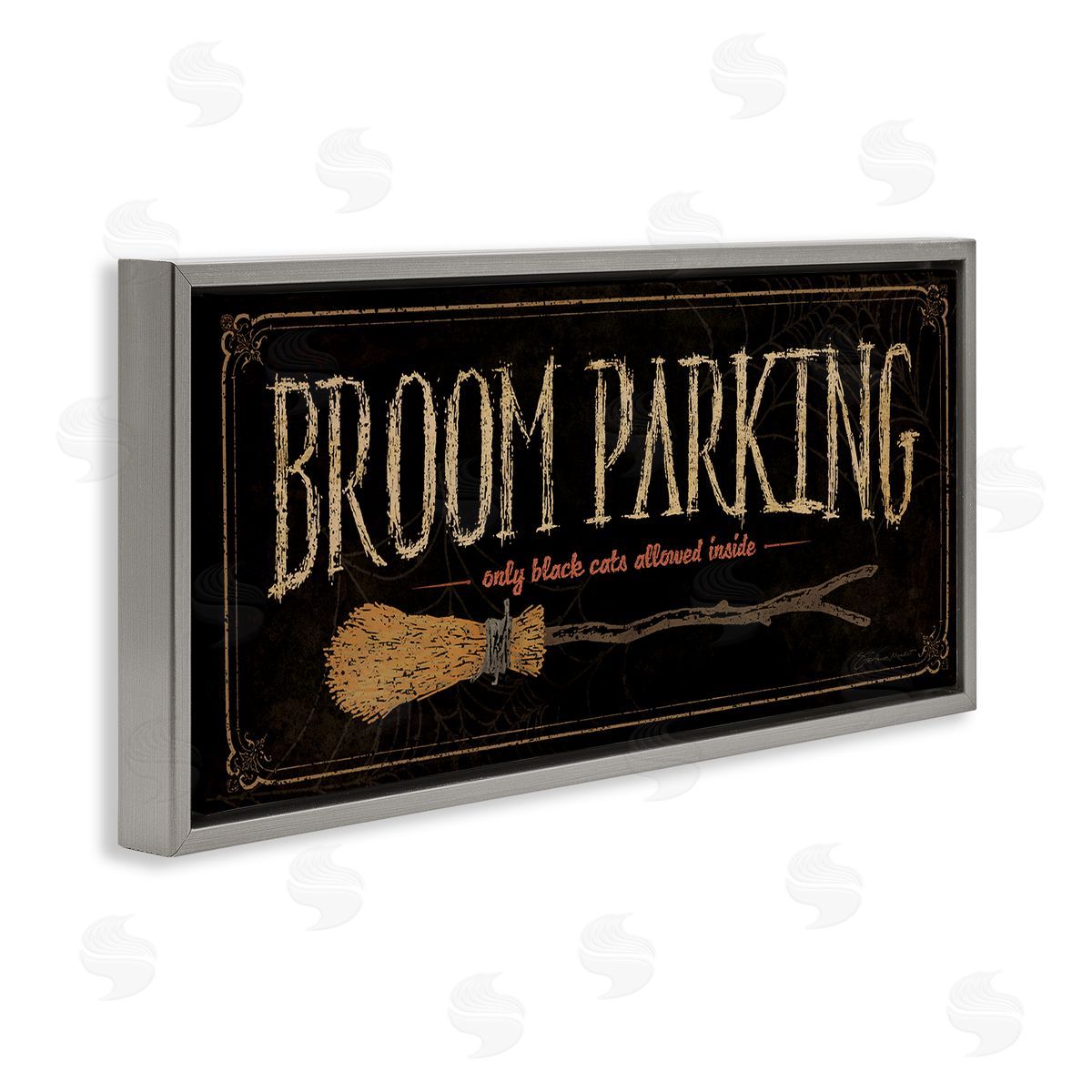 Broom Parking Black Cats Allowed Grey Floating Frame Canvas Wall Art, Home Decor by Stephanie Workman Marrott