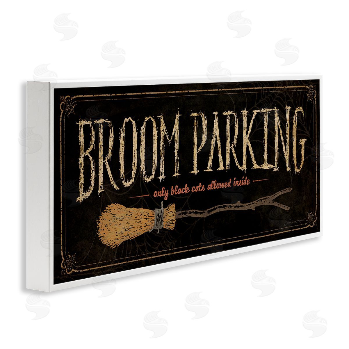Broom Parking Black Cats Allowed White Frame Print Wall Art, Home Decor by Stephanie Workman Marrott