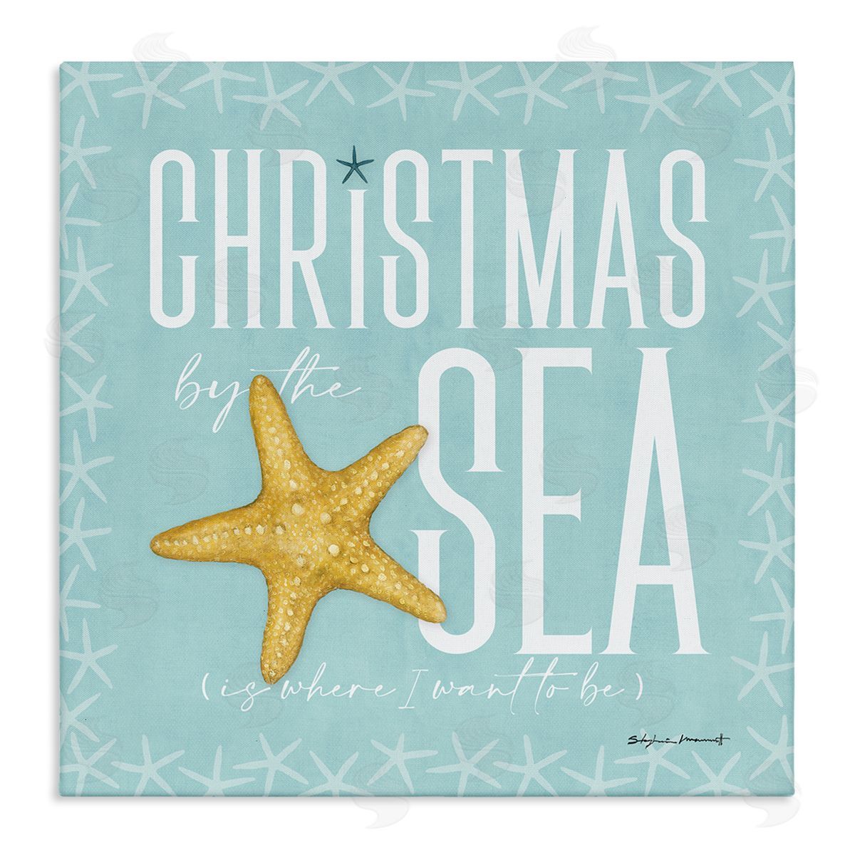 Stephanie Workman Marrott Christmas By The Sea Turquoise Stretched Canvas Wall Art Print
