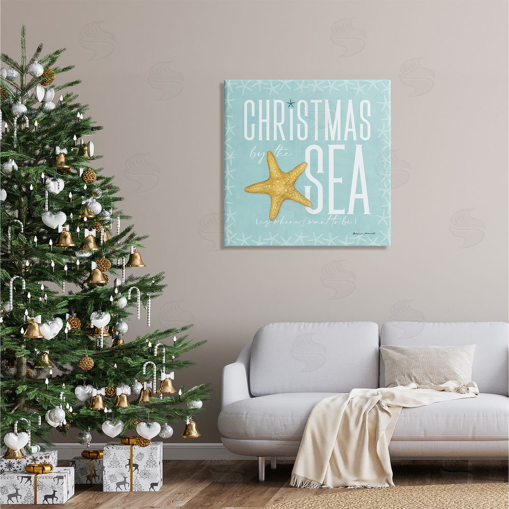 Stephanie Workman Marrott Christmas By The Sea Turquoise Canvas Wall Art in Room