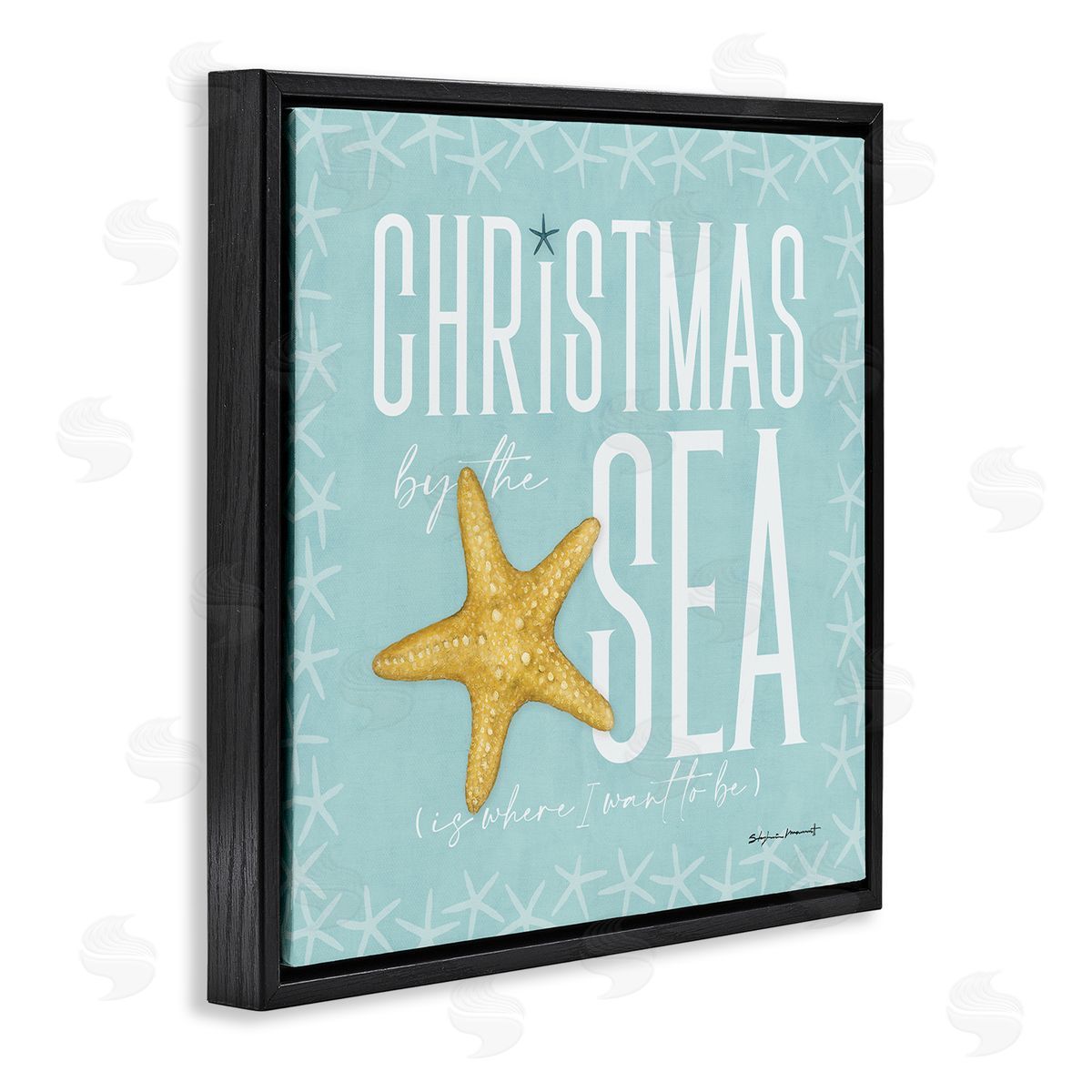 Stephanie Workman Marrott Christmas By The Sea Turquoise Black Floating Frame Canvas Wall Art Print