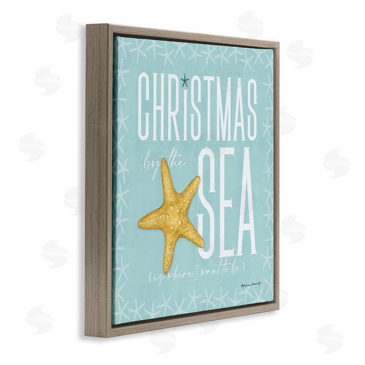 Stephanie Workman Marrott Christmas By The Sea Turquoise Brown Floating Frame Canvas Wall Art Print