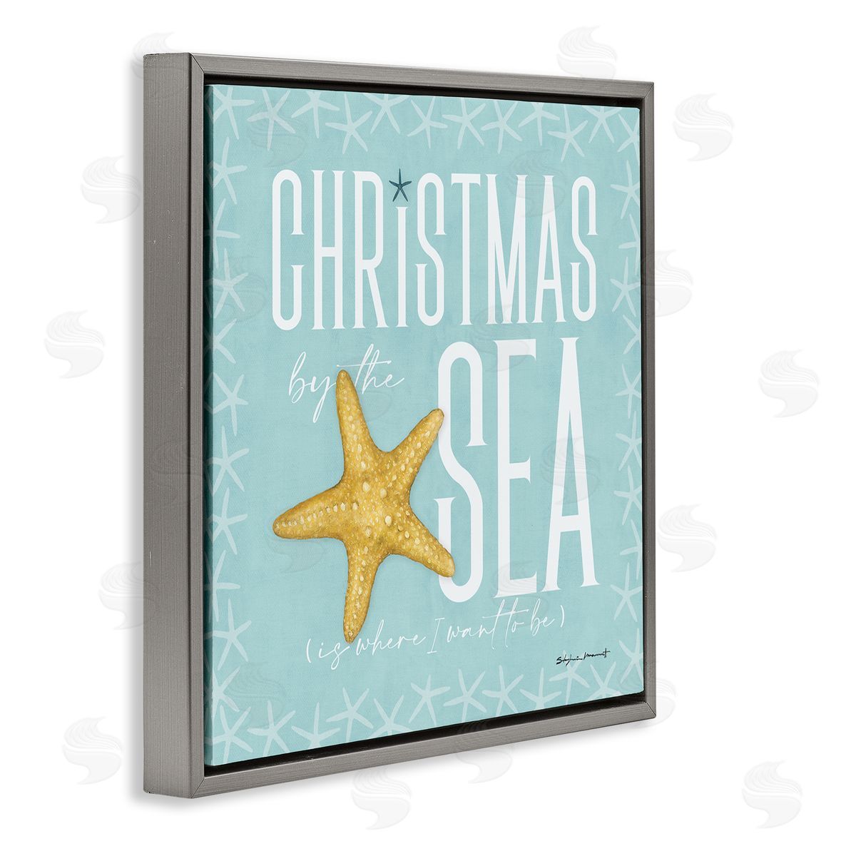 Stephanie Workman Marrott Christmas By The Sea Turquoise Gray Floating Frame Canvas Wall Art Print