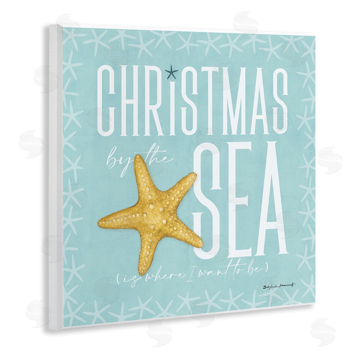 Stephanie Workman Marrott Christmas By The Sea Turquoise Wooden Wall Plaque Art Print