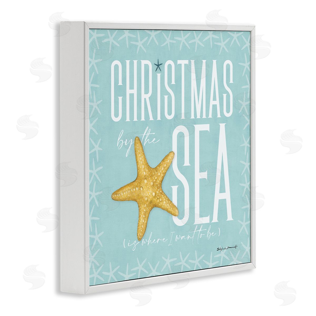 Stephanie Workman Marrott Christmas By The Sea Turquoise White Framed Glicee Wall Art Print