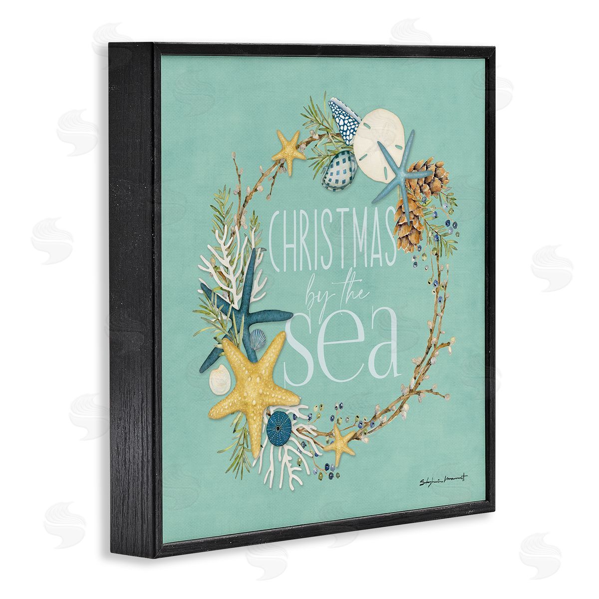 Stephanie Workman Marrott Christmas By The Sea Wreath Black Framed Glicee Wall Art Print