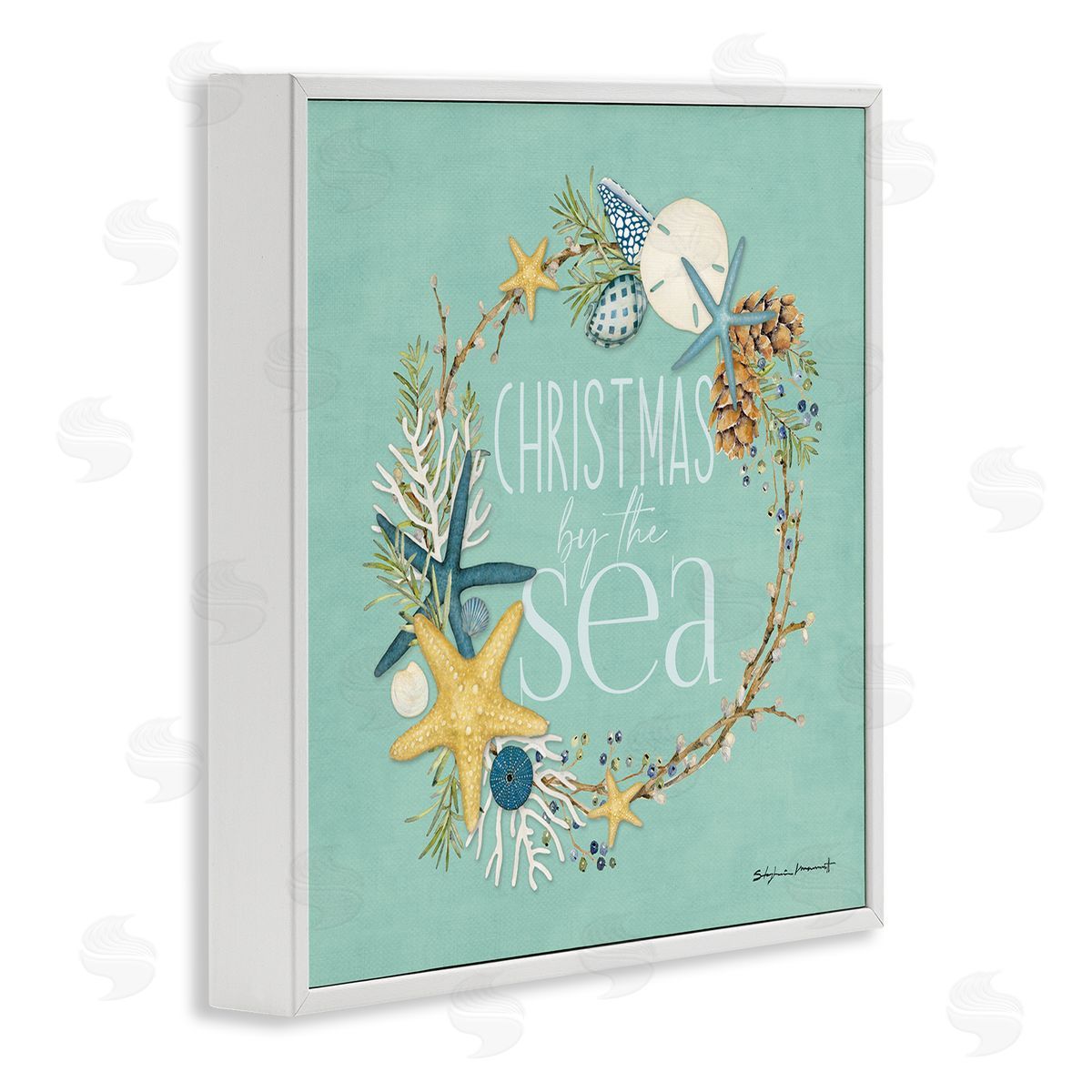 Stephanie Workman Marrott Christmas By The Sea Wreath White Framed Glicee Wall Art Print