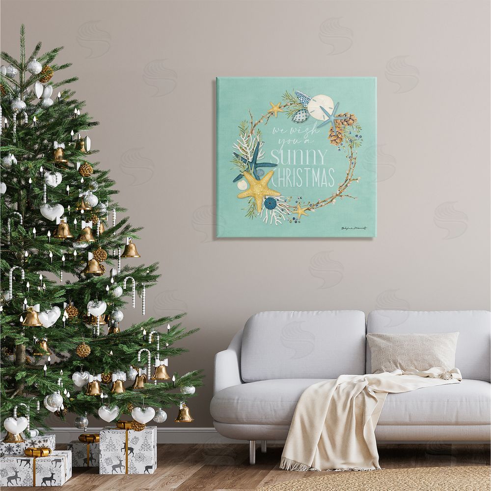 Stephanie Workman Marrott Wish You A Sunny Christmas Wreath Canvas Wall Art in Room