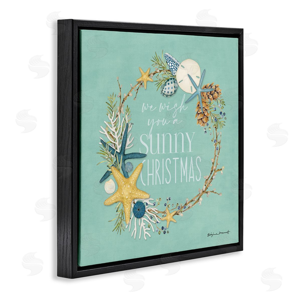 Stephanie Workman Marrott Wish You A Sunny Christmas Wreath Black Floating Frame Canvas Wall Art Print