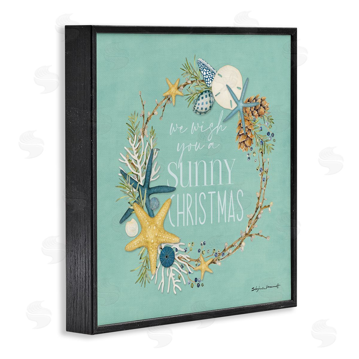 Stephanie Workman Marrott Wish You A Sunny Christmas Wreath Black Framed Glicee Wall Art Print