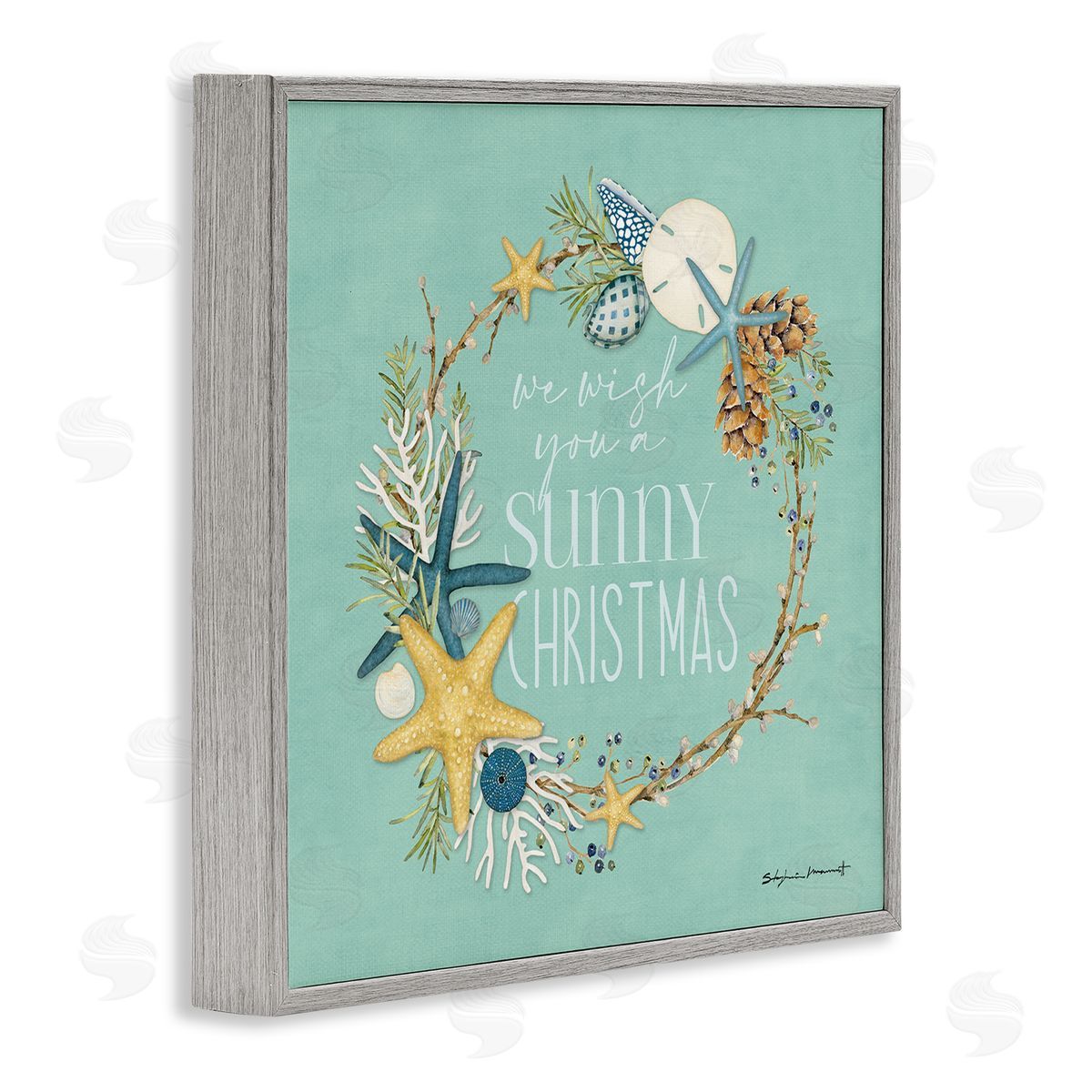 Stephanie Workman Marrott Wish You A Sunny Christmas Wreath Gray Framed Glicee Wall Art Print