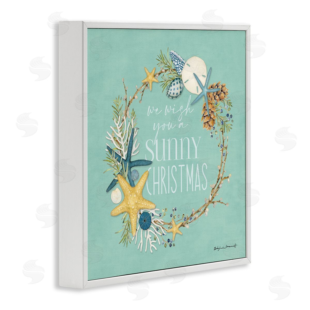 Stephanie Workman Marrott Wish You A Sunny Christmas Wreath White Framed Glicee Wall Art Print
