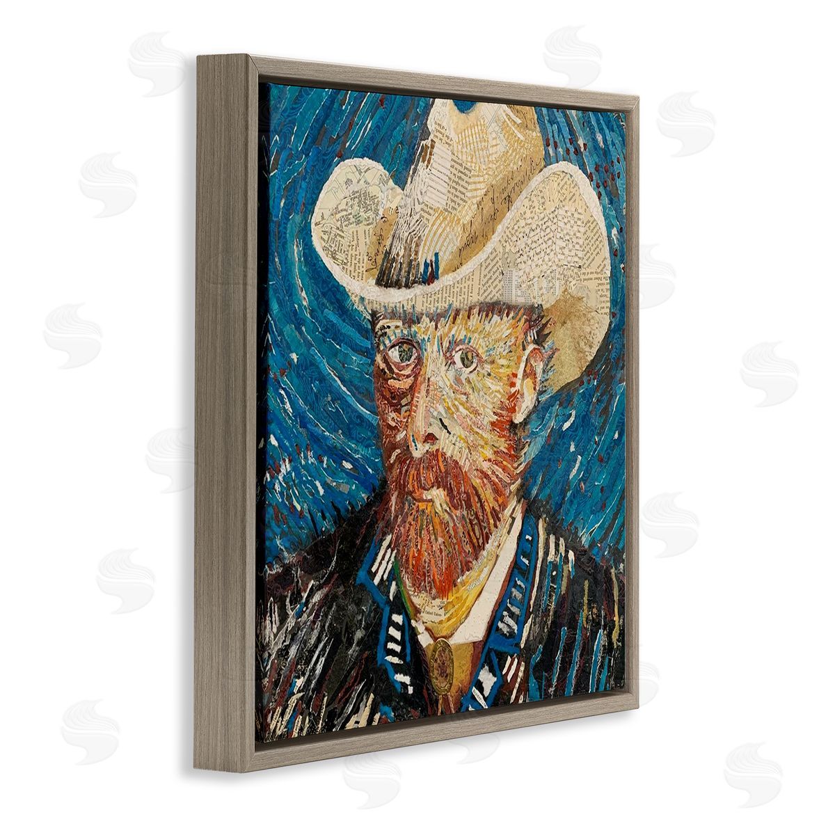 Stacy Gresell Van Gogh Classic Portrait Collage Brown Floating Frame Canvas Wall Art Print