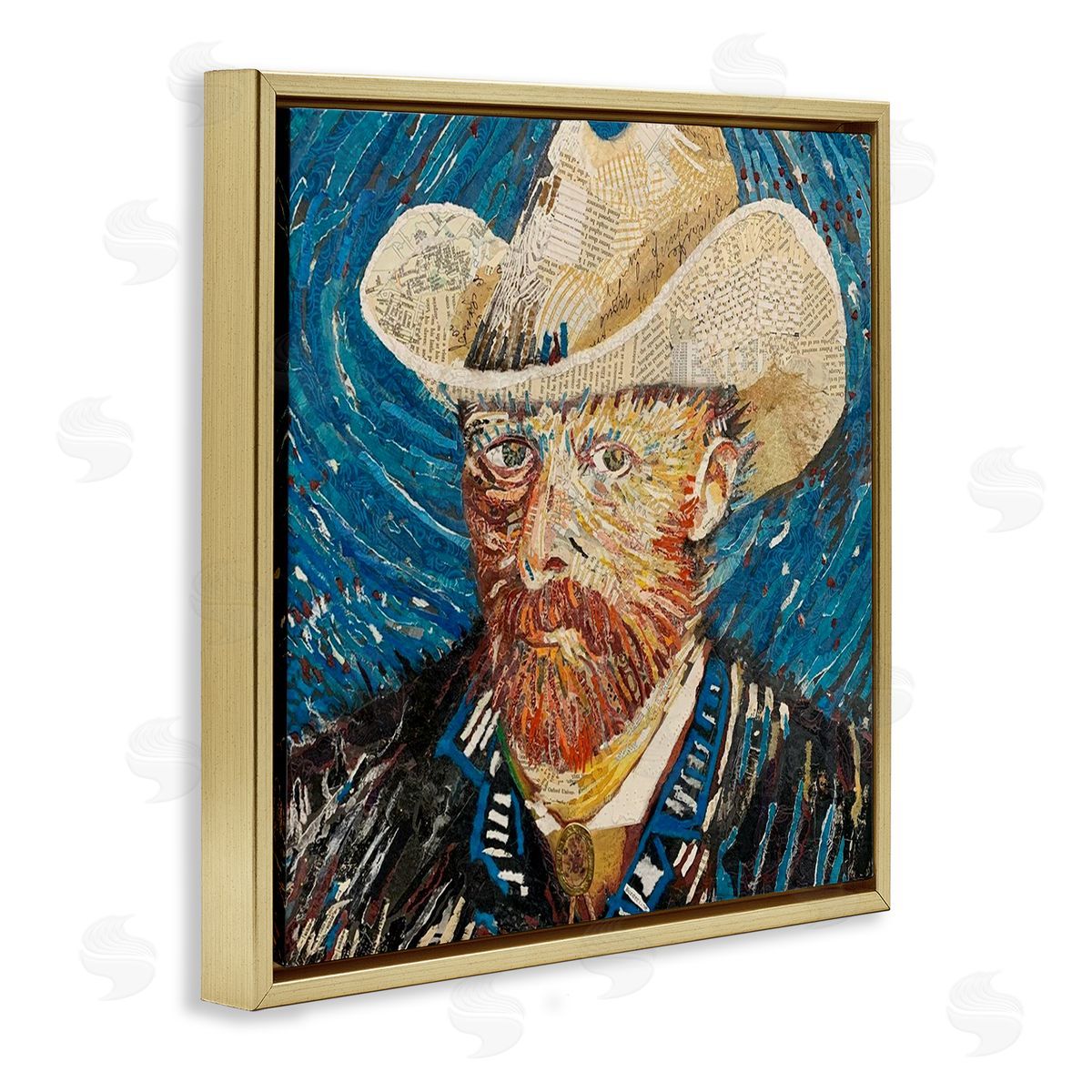 Stacy Gresell Van Gogh Classic Portrait Collage Gold Floating Frame Canvas Wall Art Print