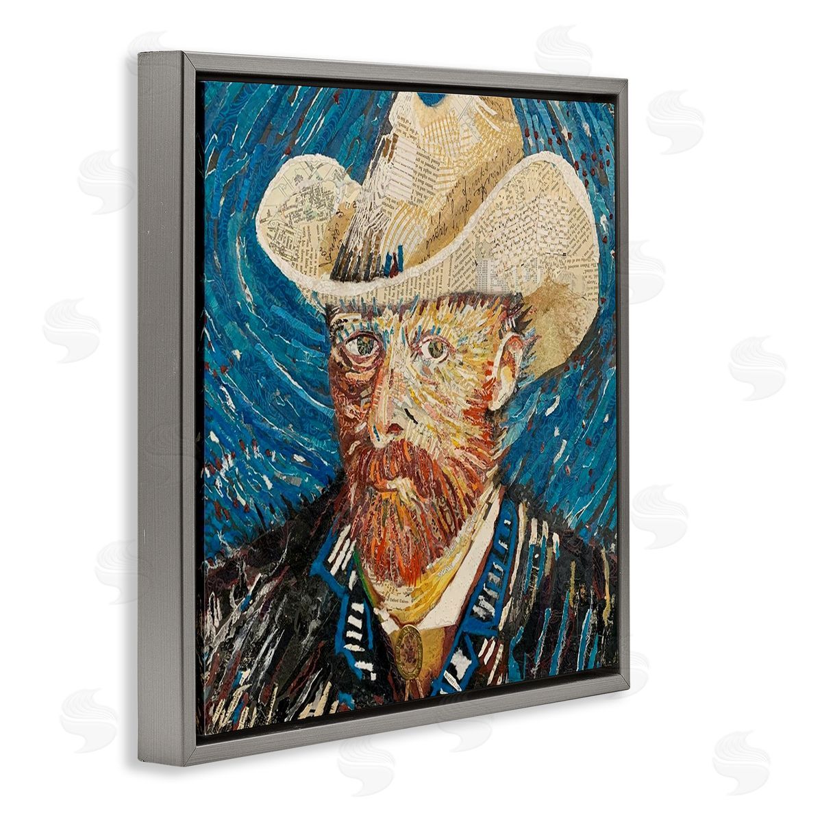 Stacy Gresell Van Gogh Classic Portrait Collage Gray Floating Frame Canvas Wall Art Print
