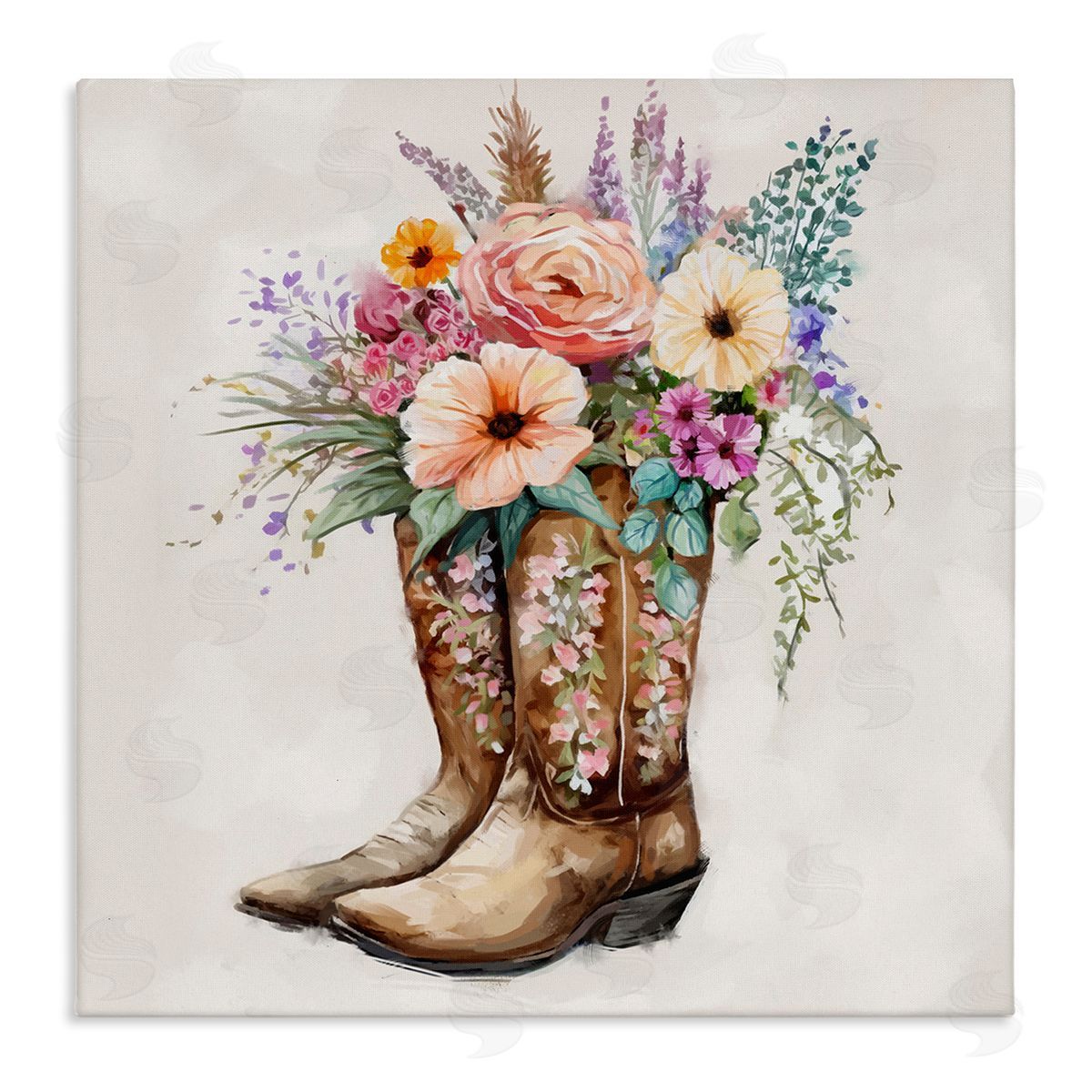 Country Cowboy Boots Bouquet Canvas Wall Art, Home Decor by Ziwei Li