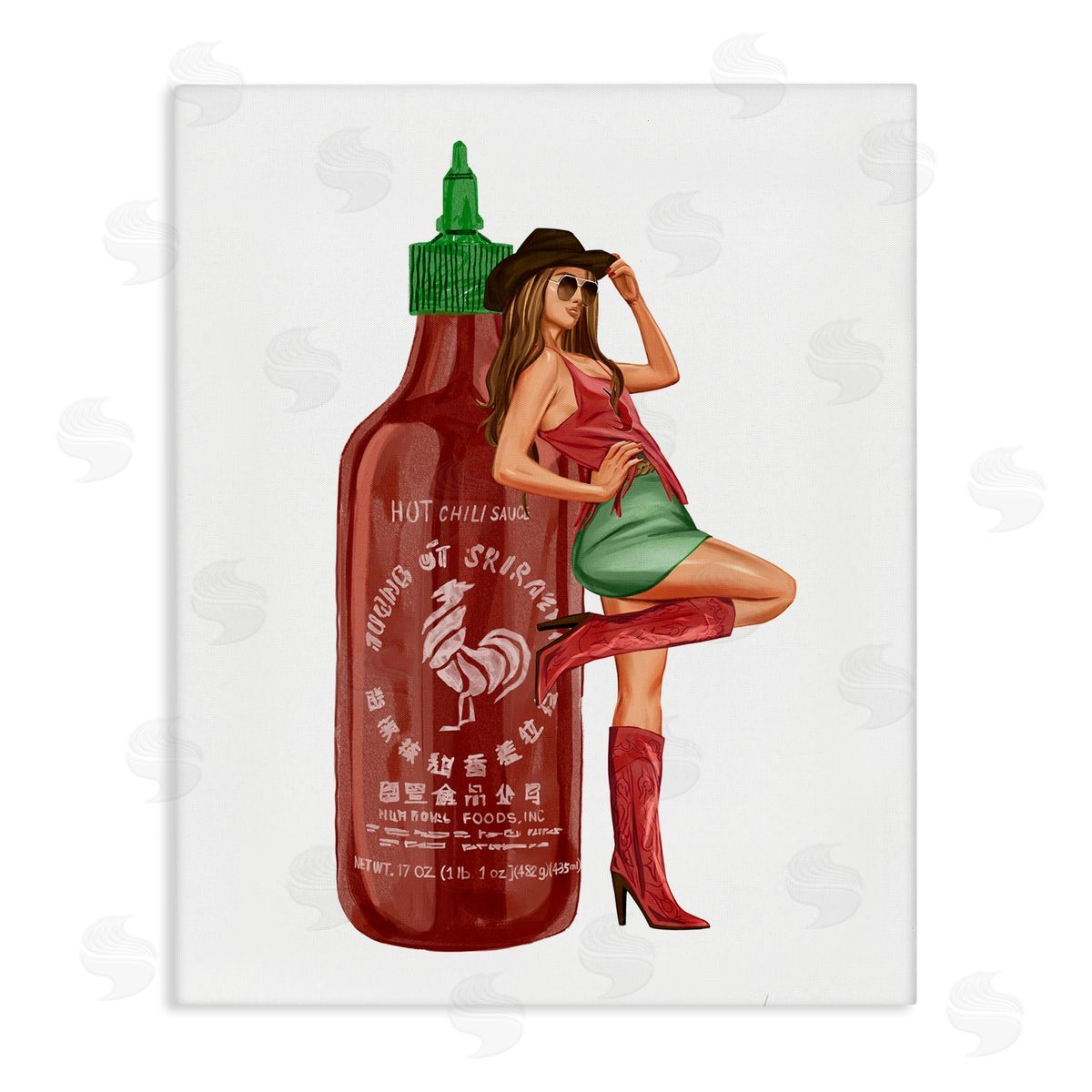 Southern Girl Hot Sauce Bottle Canvas Wall Art, Home Decor by Ziwei Li