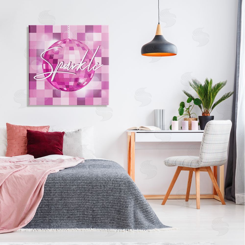 Martina Pavlova Sparkle Pink Disco Ball Pattern Canvas Wall Art in Room