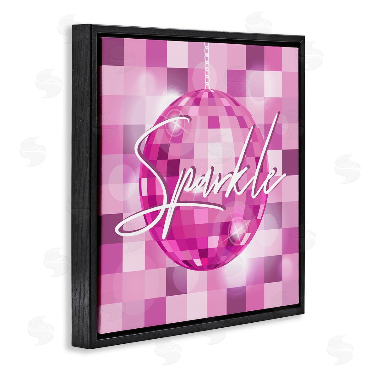 Martina Pavlova Sparkle Pink Disco Ball Pattern Black Floating Frame Canvas Wall Art Print